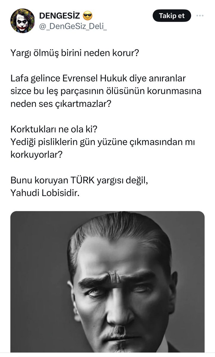 Ortalık malı olan amın evladı bir adet dengesiz 💩 bırakıyorum tayma… Yahudilerle iş tutan ne kadar aşağılık varsa kendilerindeki sıfatı Atatürk’e yamamaya çalışıyorlar!!!