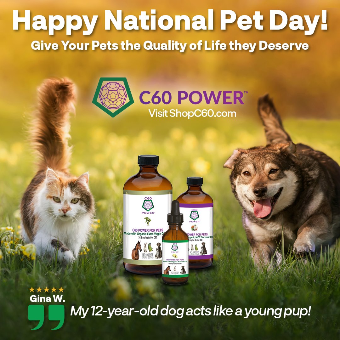 🐾 Celebrating National Pet Day with #C60Power! 🎉 Show your pets some extra love today and every day by exploring how C60 can support their health and vitality. Dive into the benefits for your furry friends here: shopc60.com/blogs/news/car… #HealthyPets