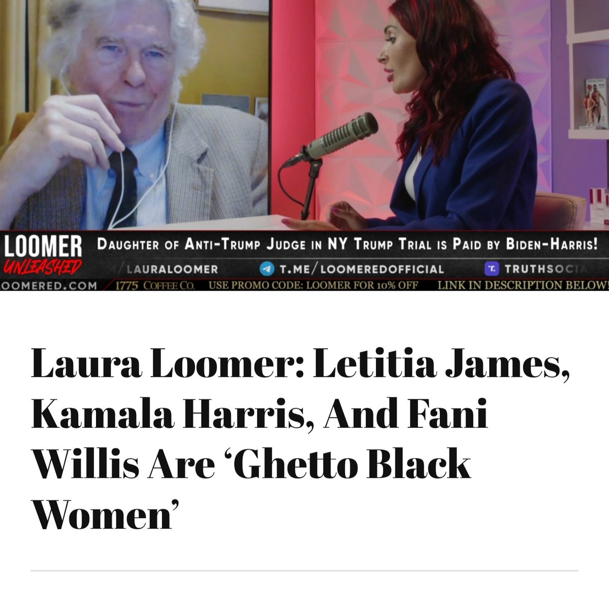 On @rumblevideo show, white supremacist LauraLoomer calls Letitia James, Kamala Harris & Fani Willis 'ghetto Black women,' per @EyesOnTheRight Guest agreed, 'there’s a lot of angry Black women out there.' You bet there's a lot of angry Black women! All American women are fed up…