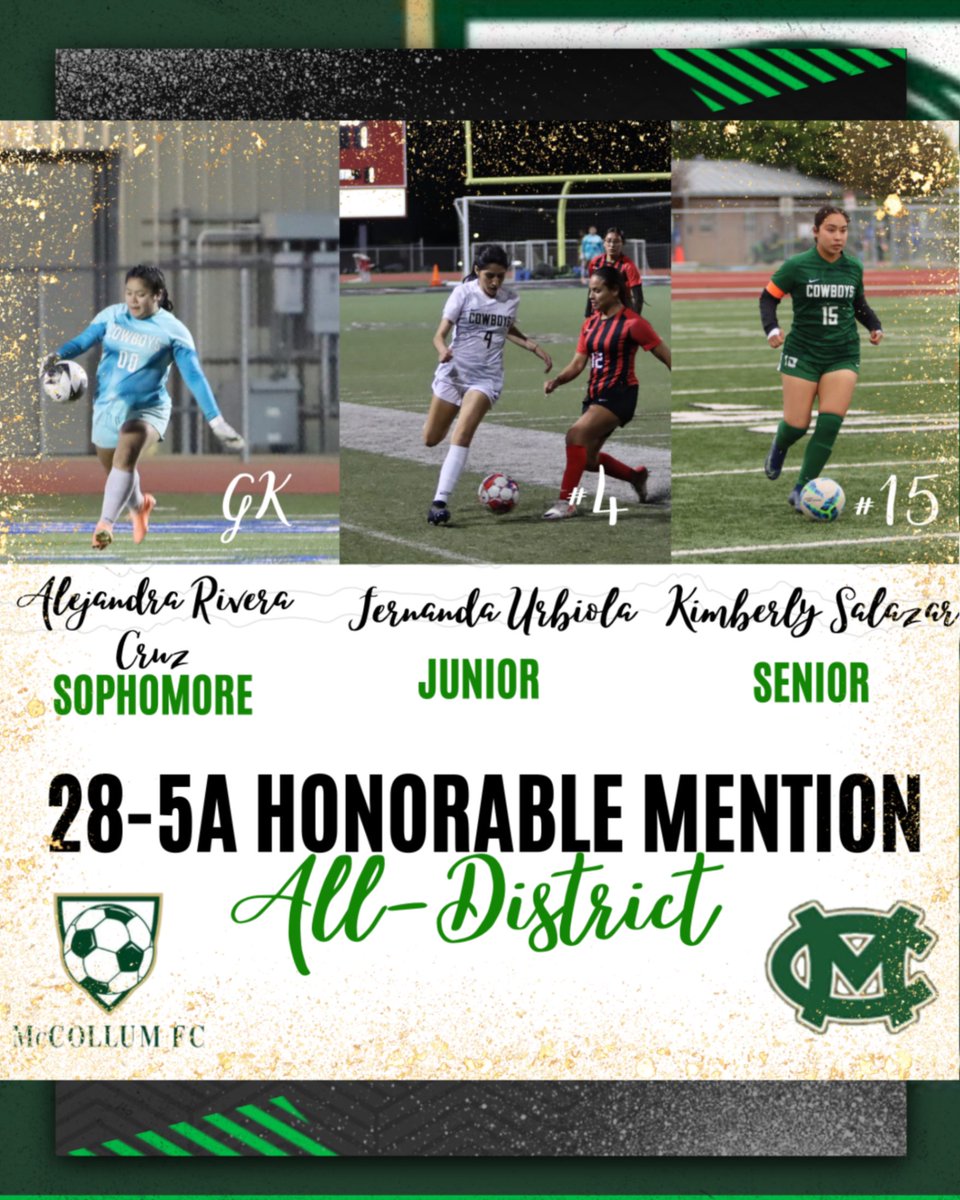 McCollum Girls Soccer is pleased to announce this year's 28-5A Honorable Mention All-District!