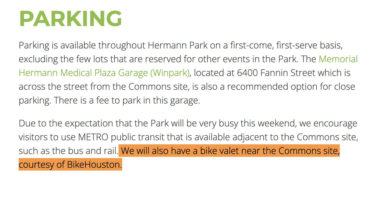 Headed to this Saturday's grand opening of The Commons at @HermannPark? Ride your bike there! We'll be providing free bike valet. hermannpark.org/commons-public…