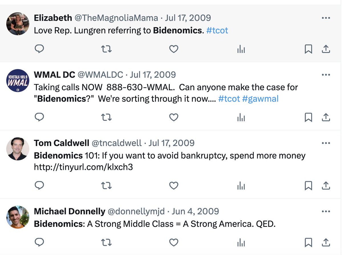 These are the earliest references to Bidenomics I can find on Twitter.