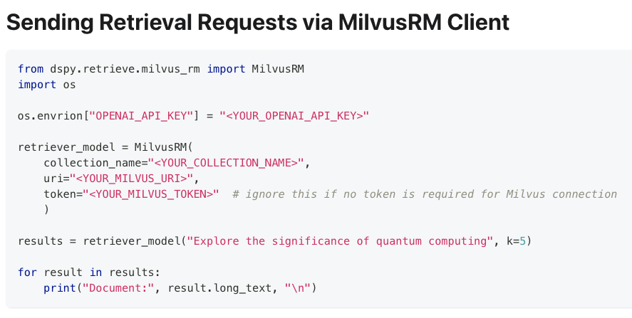 Milvus is now available as a retrieval module in #DSPy, a programmatic LLM optimization framework by @stanfordnlp. #DSPy provides composable and declarative modules for instructing LMs in Pythonic syntax. dspy-docs.vercel.app/docs/deep-dive…
