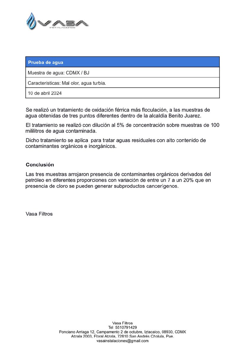 EnriqueEnVivo's tweet image. 🛑#AlMomento: Hallan restos de derivados de petróleo en el agua contaminada de la Alcaldía Benito Juárez.

La empresa “Vasa”, proveedora de los filtros de agua en varios de los edificios afectados, hizo un estudio y concluyó:

“Las tres muestras arrojaron presencia de…
