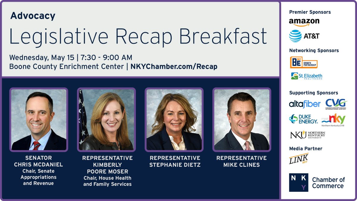 The NKY Chamber’s annual Legislative Recap Breakfast is happening on Wednesday, May 15! The annual breakfast is an opportunity for NKY business leaders to hear directly from their elected representatives. Secure your seat: nkychamber.com/recap.