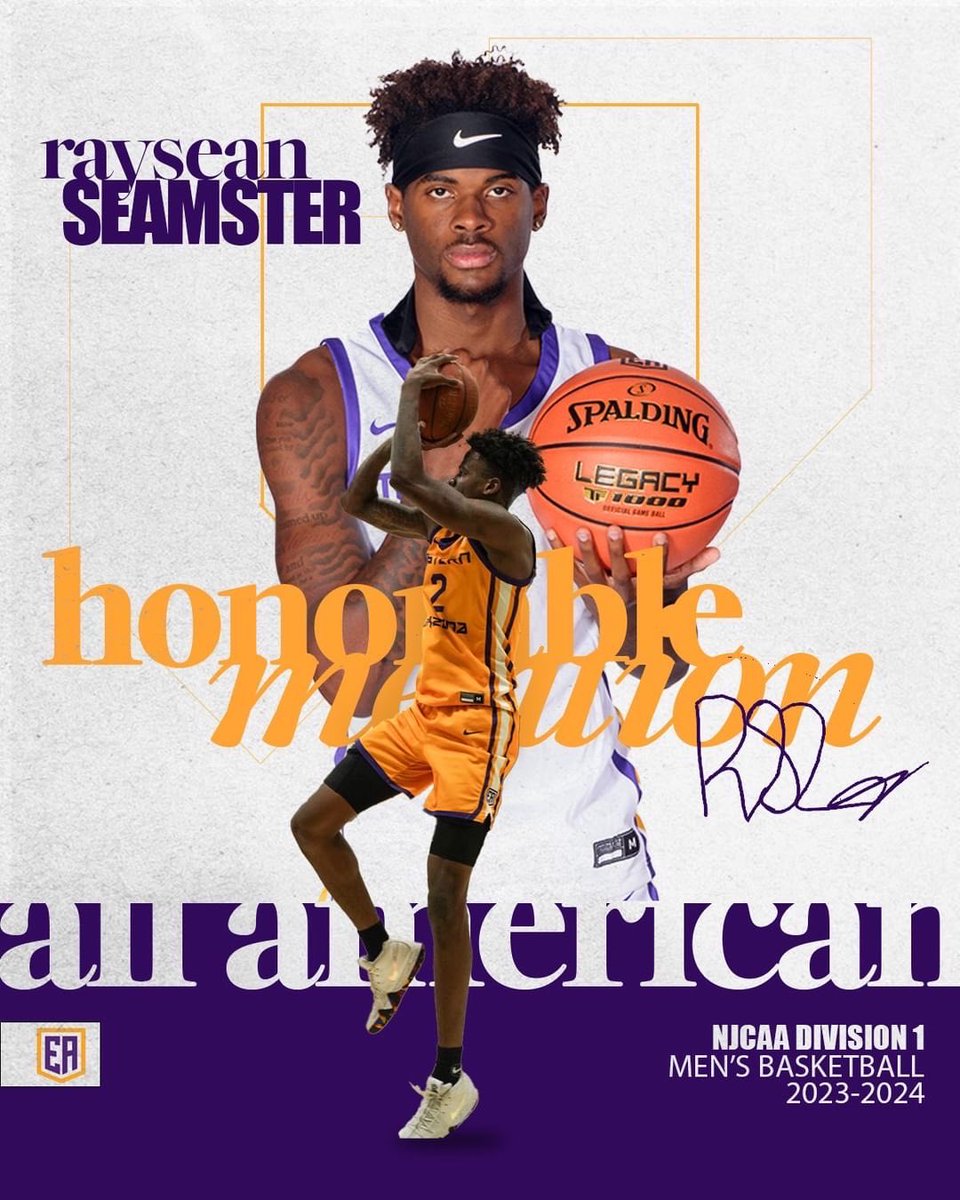 @Raysean_ 🫡😎 Congrats on 6’7 wing and UT Arlington commit Raysean Seamster for being named NJCAA All American honorable mention! #monstersmoveon💛💜🤍