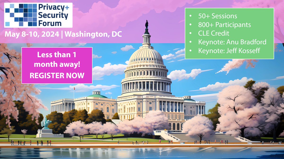 JUST 1 MONTH AWAY - Privacy+Security Forum (May 8-10, 2023 in Washington DC) Join us for 50+ sessions, 800+ participants. REGISTER NOW privacysecurityacademy.com/psf-spring-aca… @privsecacademy