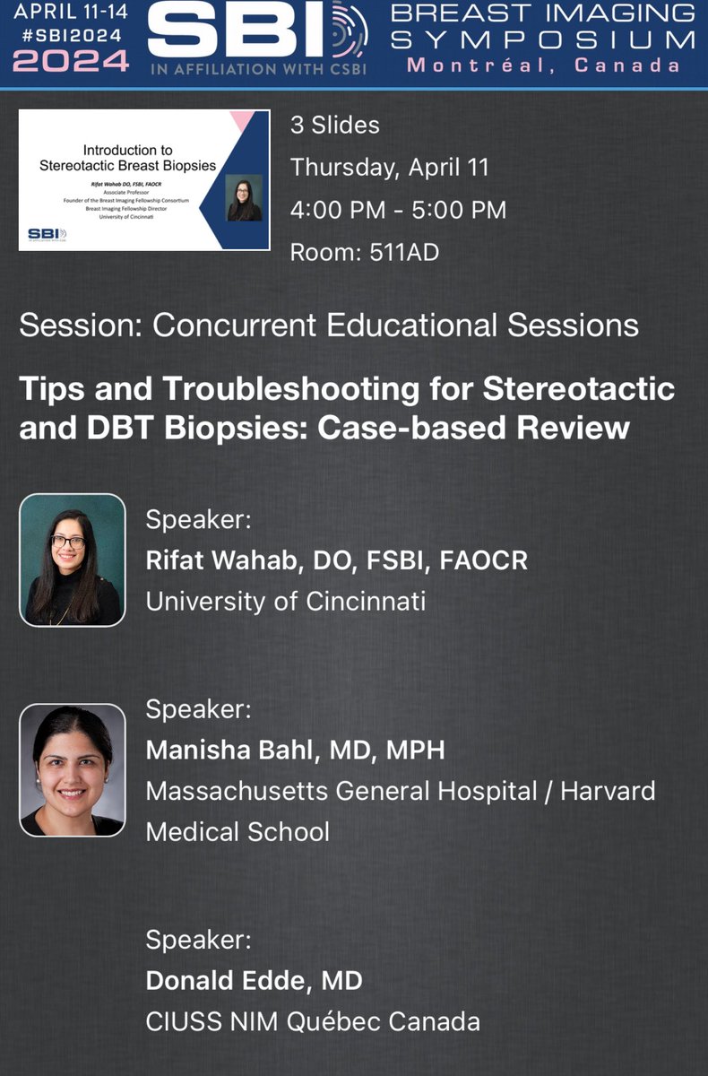 Close out your first day of #SBI2024 with our session on stereo/tomo biopsies!! Looking forward to seeing you there!! #breastimaging