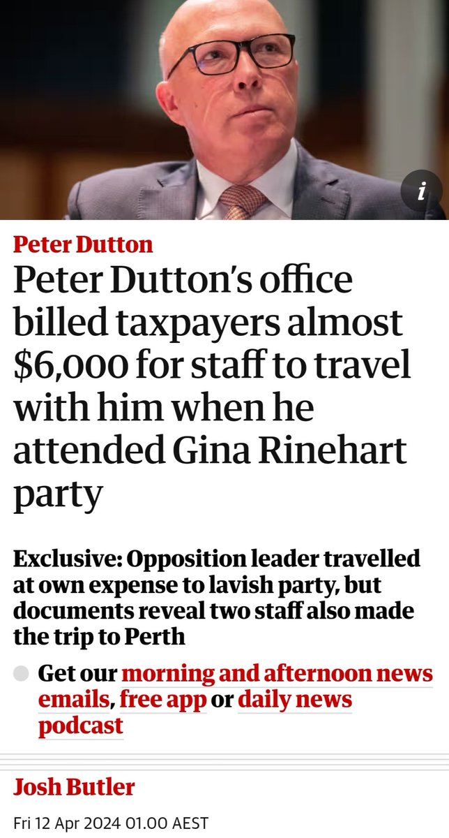 Duttons office billed taxpayers almost $6,000 for staff to travel with hm whe he attended Gina Rinehart party .