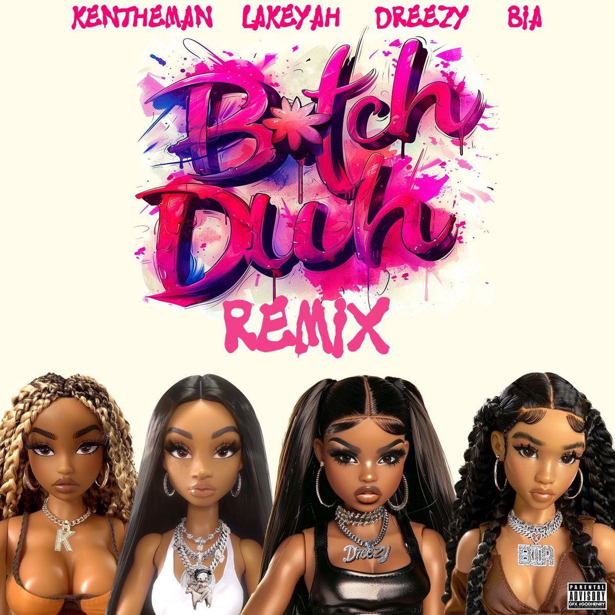 #BitchDuhRemix Feat Bia, Lakeyah, and KentheMan drops tonight at midnight!