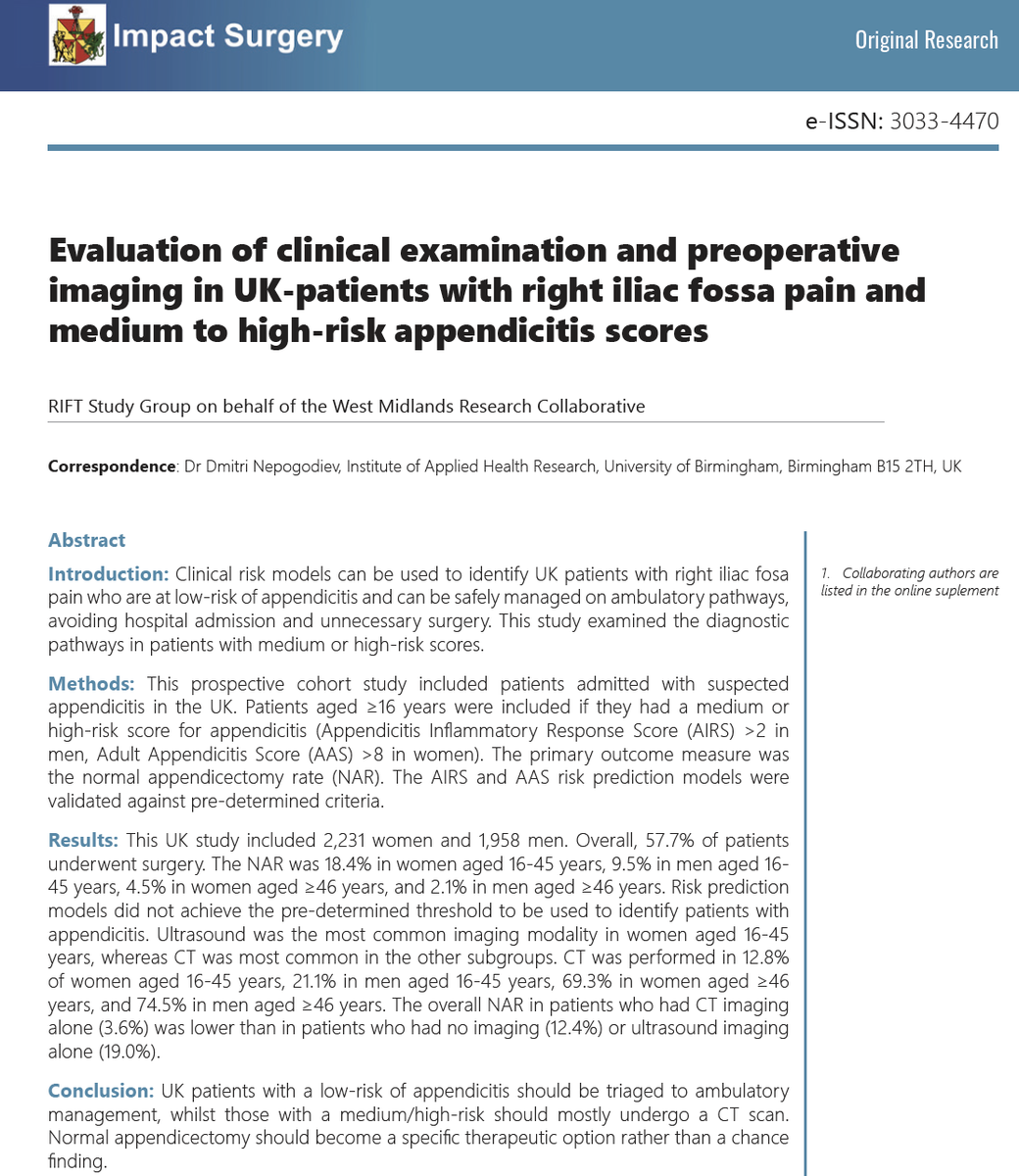 aneelbhangu's tweet photo. 1- RIFT-2 via @dnepo
If you haven't changed your practice in decade on patients with a medium/high risk of appendicitis, read this:
https://t.co/7pCawJv00q https://t.co/0agZ3mxys5