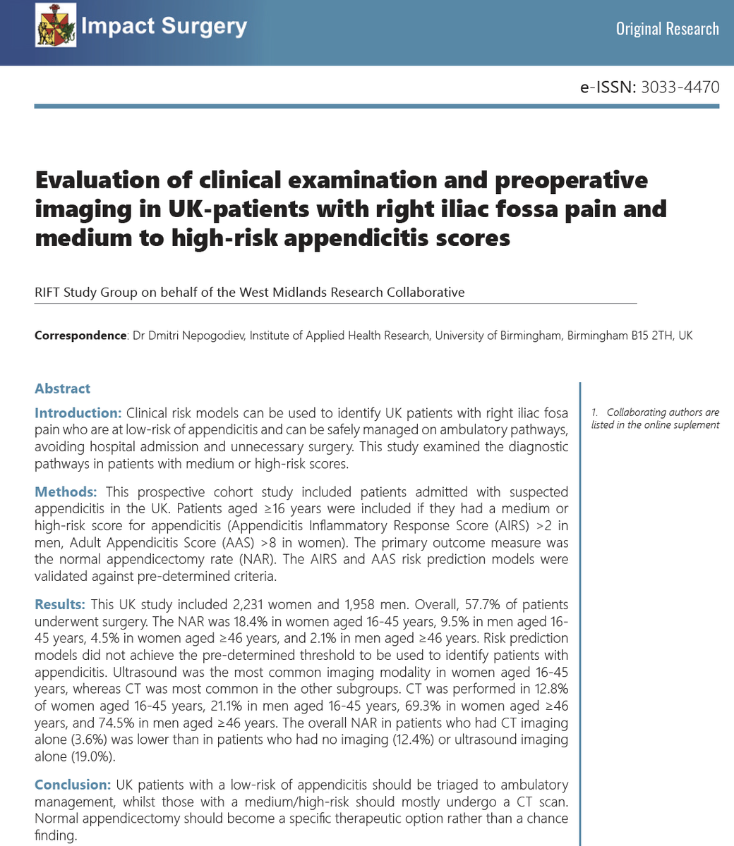 1- RIFT-2 via @dnepo If you haven't changed your practice in decade on patients with a medium/high risk of appendicitis, read this: impact-surgery.org/index.php/pub/…