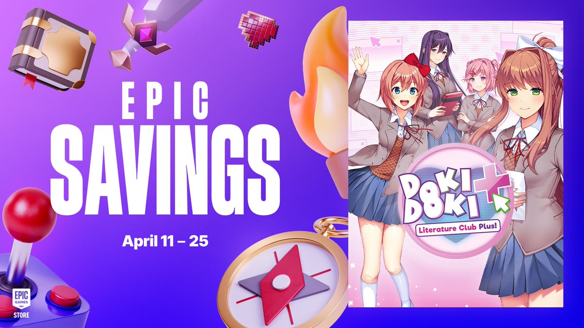 Doki Doki Literature Club Plus is 25% off on the Epic Games Store until April 25th! Write poems for your crush and erase any mistakes along the way to ensure your perfect ending in this critically-acclaimed psychological horror story💚 Link: store.epicgames.com/en-US/p/doki-d…