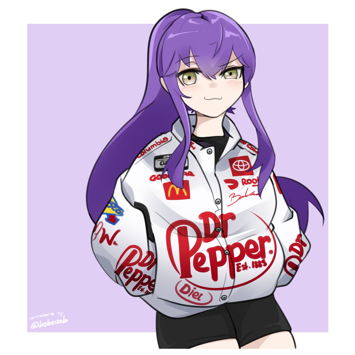 Got a commission done! I'm in love with this piece. I may have to have someone model my jacket into a Diet Dr Pepper race jacket now... Artist is @holeecrab ! Thank you so much!! Go check out their stuff. #envtuber #Vtuberart