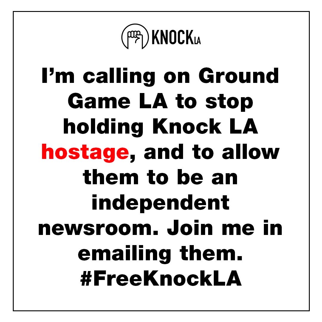 Respect the journalists, editors and photographers of Knock LA who have demanded separation from @GroundGameLA for months. 
#FreeKnockLA and email Ground Game LA: 

docs.google.com/document/d/1K4…