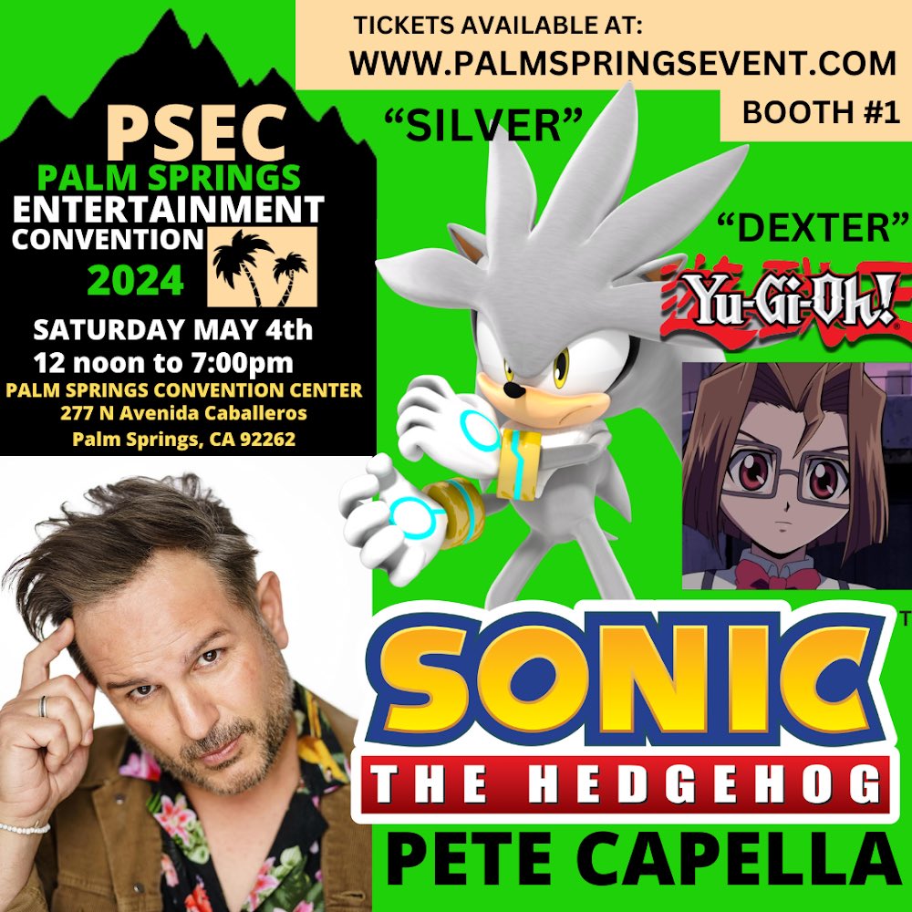 Pleased to welcome @PeteCapella the voice of #silver from #sonicthehedgehog to this years #palmsprings #comiccon #entertainment #convention here in #coachella #valley

Pete is also the voice of #dexter in #yugioh 

#comicconvention #comiccon2024 #sonic #palmdesert #indio