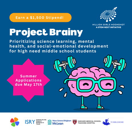 Project Brainy is a curriculum for middle-schoolers to build SEL, STEM & literacy. Summer & fall '24 OST programs may apply for a research project to study curriculum implementation. Selected programs will get training, support & a stipend @girlsmoonshot nmost.us14.list-manage.com/track/click?u=…