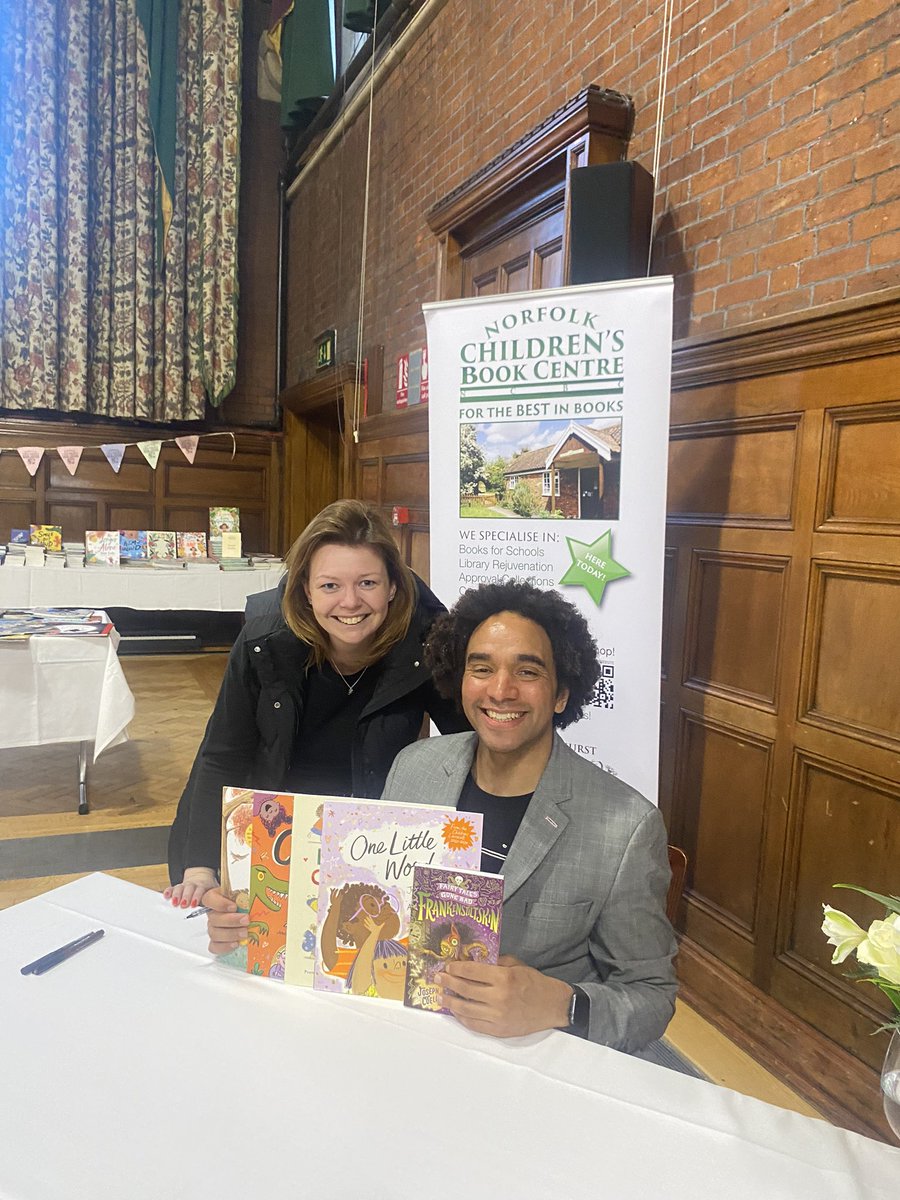From a photo with @nikkigamble at Bologna Children’s Book Fair at the start of the week to a photo with me at Homerton College today! @JosephACoelho , you are indefatigable, inspirational, legendary … 🌟