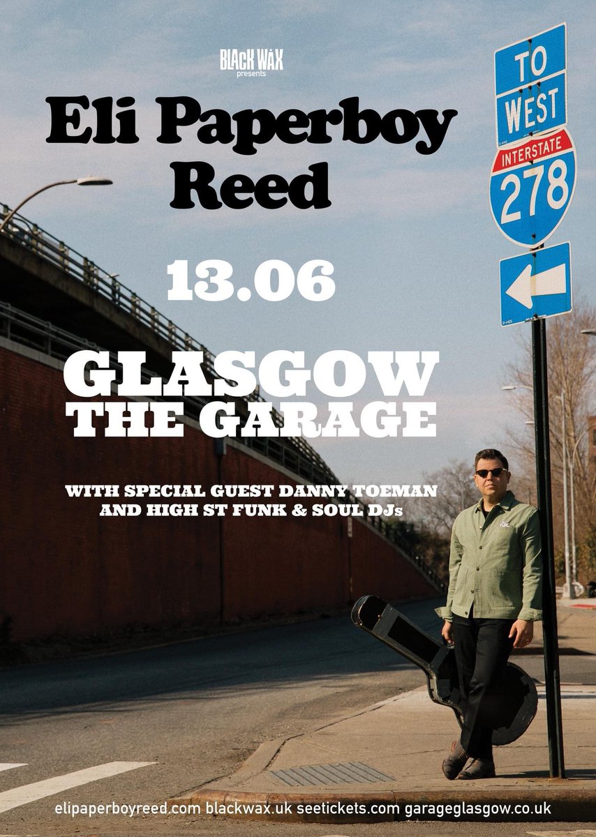 🏴󠁧󠁢󠁳󠁣󠁴󠁿Glasgow!
Eli Paperboy Reed returns for an exclusive club show on 13 June.
With support from @dannytoeman and @TotallyWiredRAD’s Hustlin’ High St Funk & Soul DJs.
🎶 @Garageglasgow 
🎫 seetickets.com/event/eli-pape…
@seetickets @yeproc @gigsinscotland