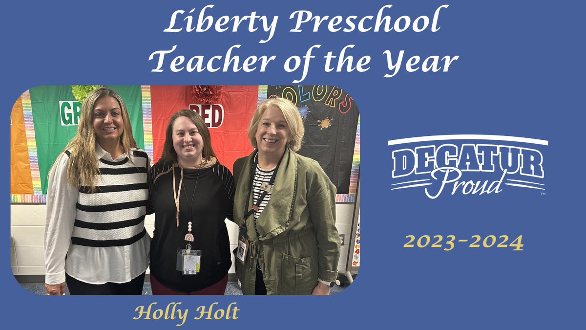 MSDDecaturHR (@msddecaturhr) on Twitter photo Congratulations to Liberty Preschool Teacher of the Year Holly Holt. Thank you for all that you do! We are #decaturproud of you!
<a href="/hawks_liberty/">Liberty_Hawks</a>
<a href="/Steph_Hofer/">Dr. Stephanie Hofer</a>
<a href="/MSDDecatur/">MSD Decatur</a> Congratulations to Liberty Preschool Teacher of the Year Holly Holt. Thank you for all that you do! We are #decaturproud of you!
<a href="/hawks_liberty/">Liberty_Hawks</a>
<a href="/Steph_Hofer/">Dr. Stephanie Hofer</a>
<a href="/MSDDecatur/">MSD Decatur</a>