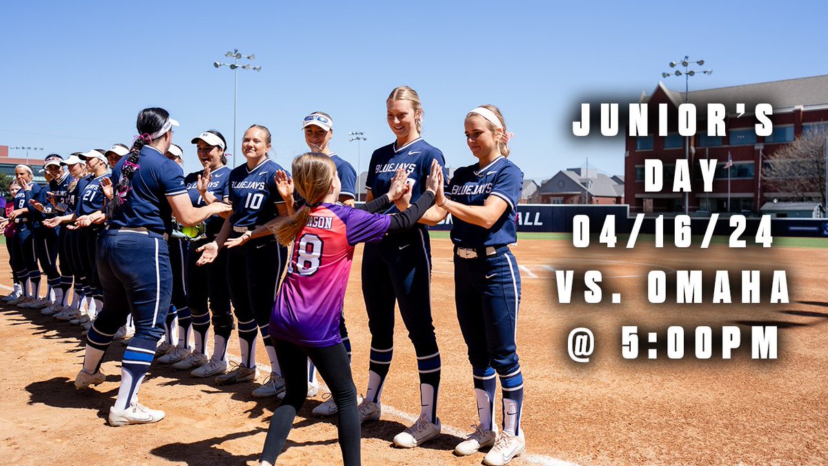 Calling all lil’ Jays! 🗣️🗣️🗣️ Come spend your Tuesday evening with Creighton Softball! Join us for our Junior's Day vs. Omaha at 5:00 p.m.🥎🥎🥎 Postgame base running, meet and greet, and autographs! #GoJays