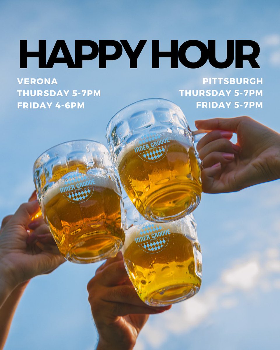 Inner Groove Brewing (@innergroovebrew) on Twitter photo Thursdays and Fridays are now happy hour days <a href="/InnerGrooveBrew/">Inner Groove Brewing</a> taprooms.
$1 off all full pours Thursdays and Fridays are now happy hour days <a href="/InnerGrooveBrew/">Inner Groove Brewing</a> taprooms.
$1 off all full pours