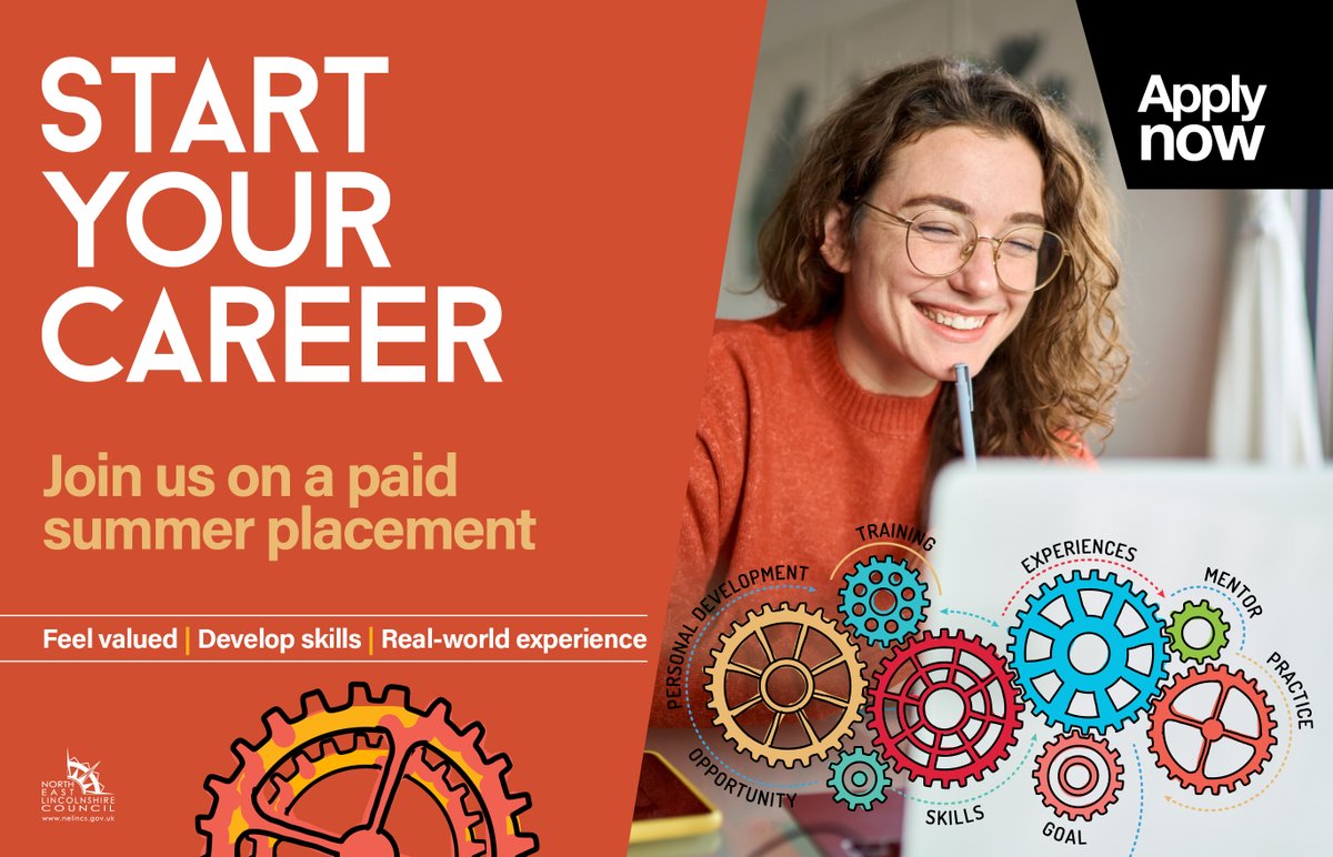 A-Level students in NE Lincs - join us as a paid summer intern. Develop your skills and make a difference. Apply now at bit.ly/3xv4J6d Opportunities in Legal, Culture and Tourism, Environment, Business Support and Careers Advice. #TeamNEL