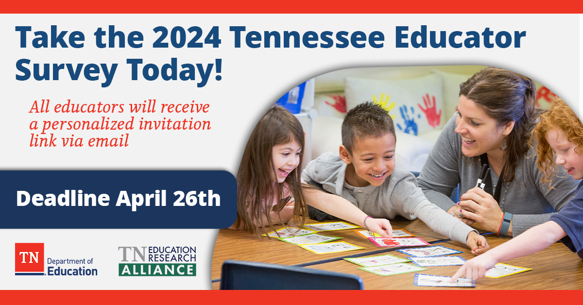 TN EDUCATORS: The 2024 #TNEdSurvey helps connect us with you and hear your perspective that will better inform decision-making across Tennessee public education. We encourage you to take the survey to share ideas & let your voices be heard! Read more: ow.ly/lb9050Recvu