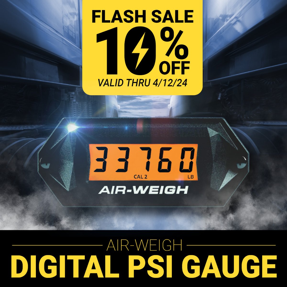 As if being portable and cost-effective wasn't enough, the Digital PSI Gauge is also 10% OFF during our⚡Flash Sale⚡! 4statetrucks.com/quick-weigh-di… Ends 4/12 11:59 p.m. cst.  #4StateTrucks #ChromeShopMafia #chromeshop #trucking #bigrig #truckers #diesel #airweigh