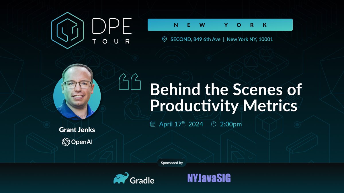 🌃 In NYC on April 17th? Don't miss @Grant_Jenks from @OpenAI dive into #DPE productivity metrics, taking a look at what happens behind the scenes. Come for the #DPETour talk, stay for the happy hour! 🎊 Register for your FREE ticket: dpe.org/dpe-new-york-t…
