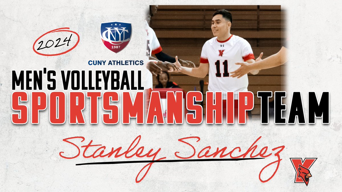 👏 to 𝗦𝗧𝗔𝗡𝗟𝗘𝗬 𝗦𝗔𝗡𝗖𝗛𝗘𝗭 for representing @YorkCollegeCUNY on the 2024 @CUNYAC Men’s Volleyball Sportsmanship Team 👊

📰🔗 ow.ly/eoeK50ResTp 

#YCCardinals #RiseAbove #TheCardinalWay #WeAreOneYork #TheCityPlaysHere #d3vb #NCAAD3