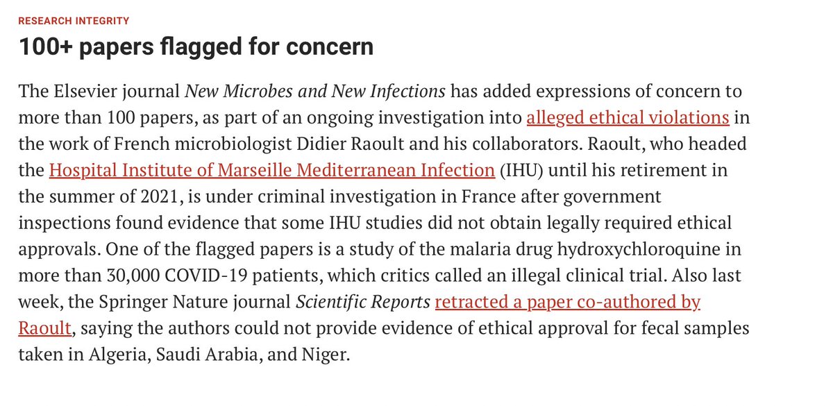 Bravo @IHU_Marseille @aphm_actu @FCREMIEUX @univAMU_Europe: 2 mentions dans @ScienceMagazine (🙏 @cathleenogrady) Merci @olivierveran @EmmanuelMacron @sretailleau @sup_recherche @Sante_Gouv @CaVautrin @fredvalletoux de n'avoir rien fait pour l'empêcher! science.org/content/articl…