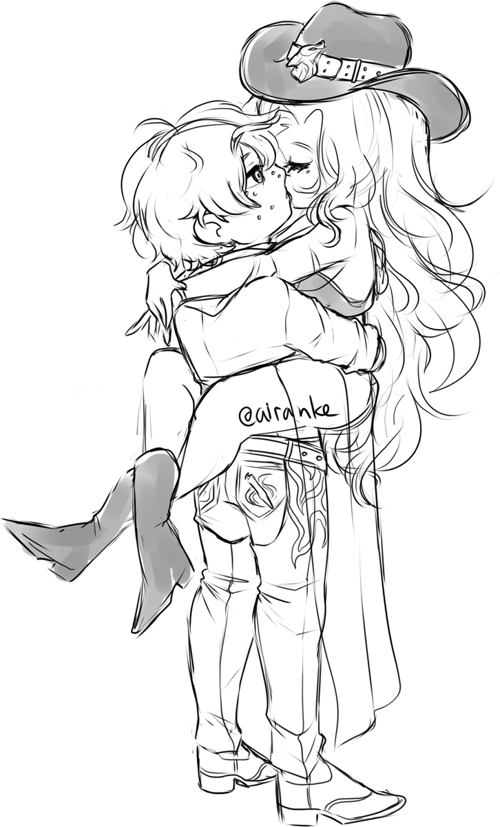 Airanke's tweet photo. Cute lil cowgirl and her cowboy~ (she stole his hat). It's Dante and Abiteth! https://t.co/xIi4vTTR7n
