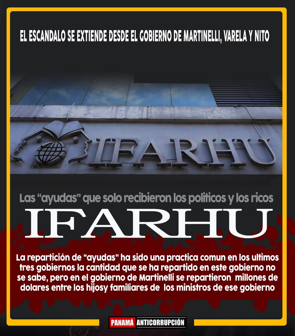 Desde el gobierno de Martinelli, pasando por Varela hasta los escandalos de este gobierno, el IFARHU ha sido usado para regalar millones y millones entre los políticos.

facebook.com/share/p/PEu98C…