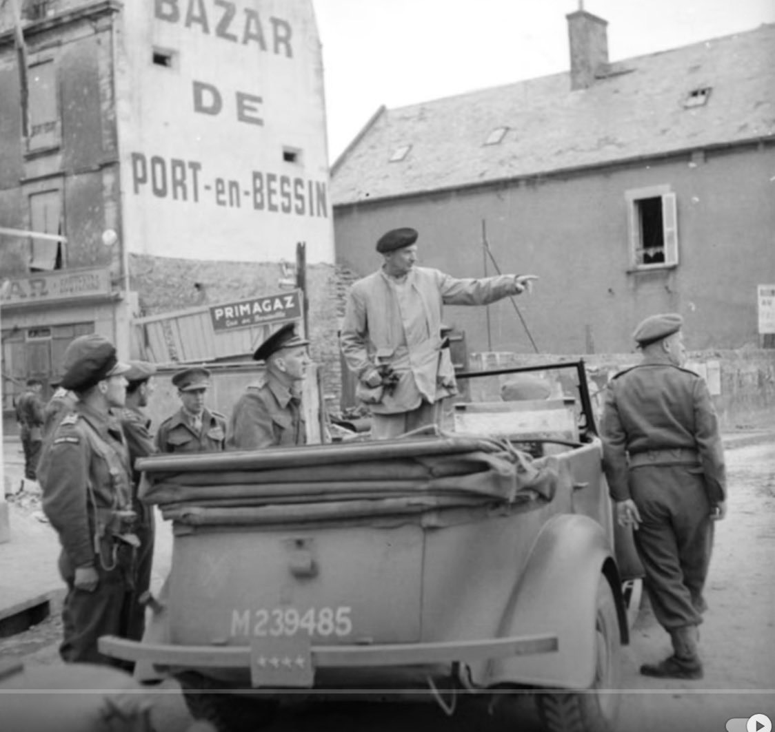 I took the photo on left in Port en Bessin because I love old ‘ghost signs’. Turns out it’s in a famous June 8th ’44 photo of Gen. Montgomery on his arrival in France. Every corner in Normandy has history…