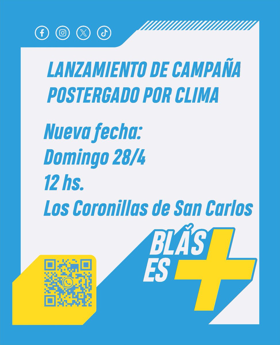 👇🏼INFORMACIÓN IMPORTANTE👇🏼 Por cuestiones climáticas, el Lanzamiento de Campaña en Los Coronillas de este domingo 14/04 se reprograma para el domingo 28/04 a las 12 horas.