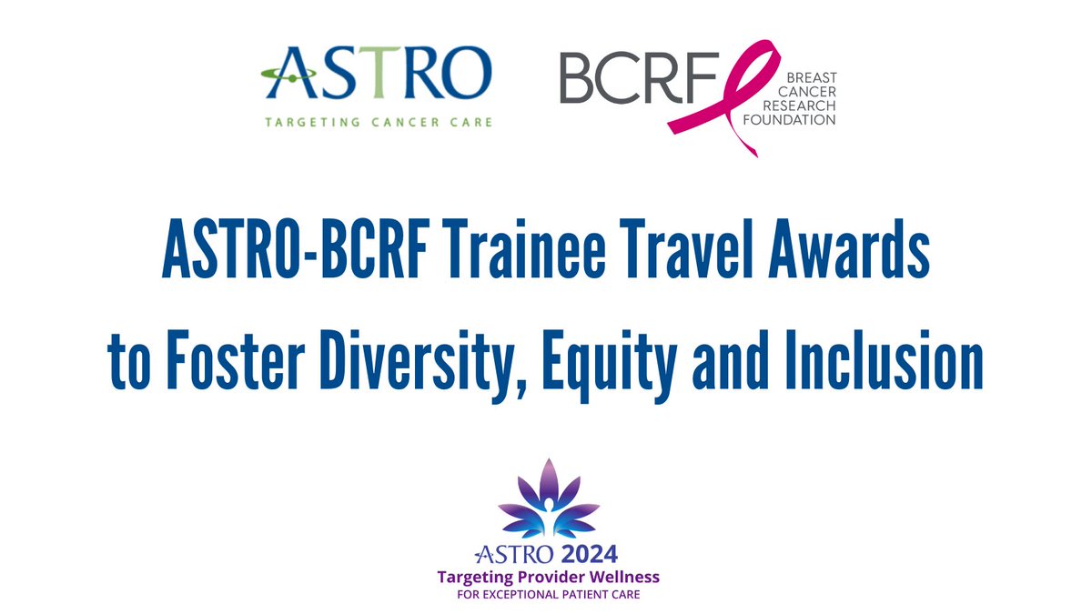 Deadline Extended: The ASTRO-BCRF Trainee Travel Awards to foster diversity, equity and inclusion at #ASTRO24. Learn more about the eligibility & application criteria and submit an application by April 19: ow.ly/LZjf50QTuNU #DEIinRO @BCRFcure