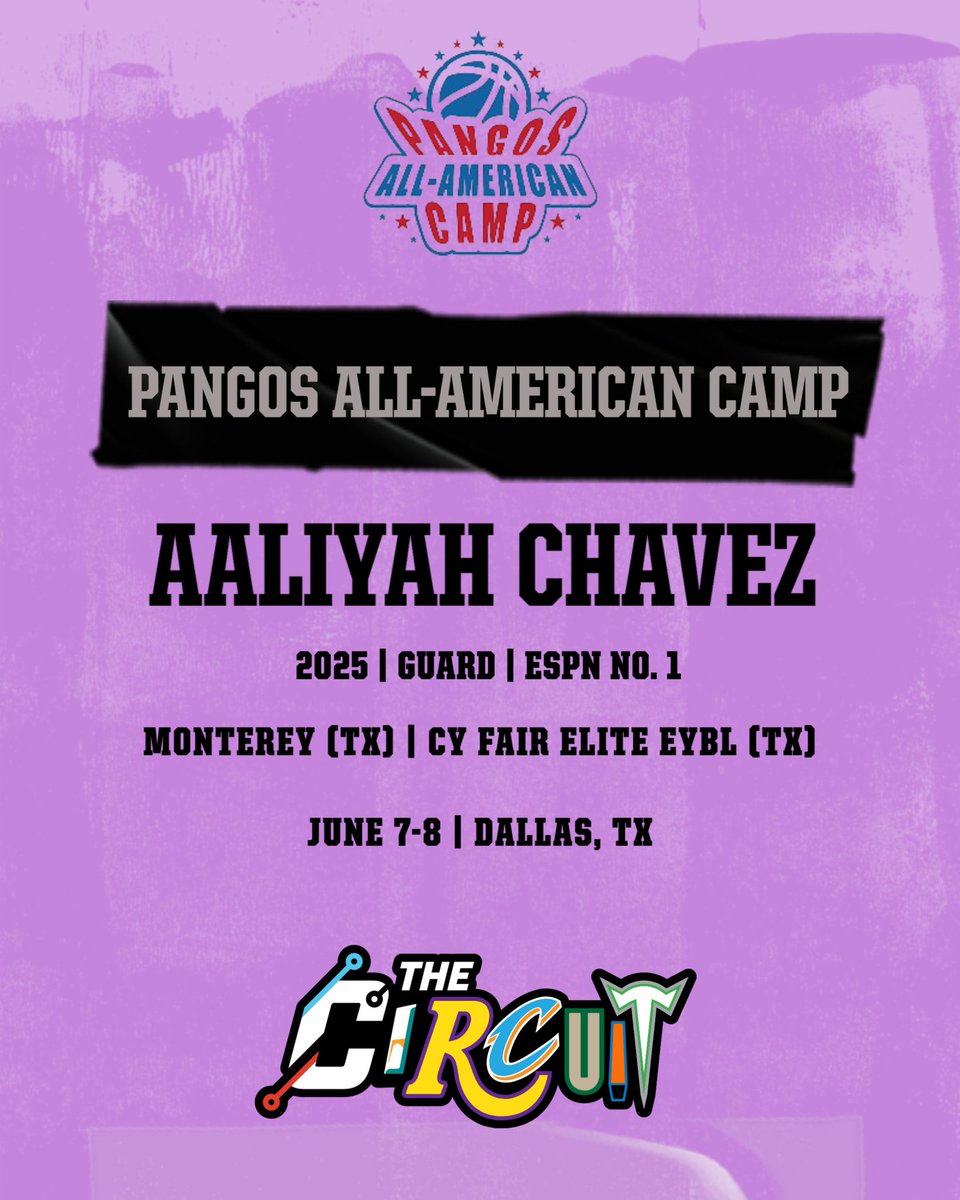 Pangos Girls All-American Camp 🎟️ Official Commitment 2025 G Aaliyah Chavez // @AALIYAH2CHAVEZ @montereyGBB // @CFEliteSports 📍 Dallas, TX 🗓️ June 7-8 🆚 2025-2028 Ready to run? Nominate a player ⤵️ thecircuithoops.sportngin.com/register/form/…