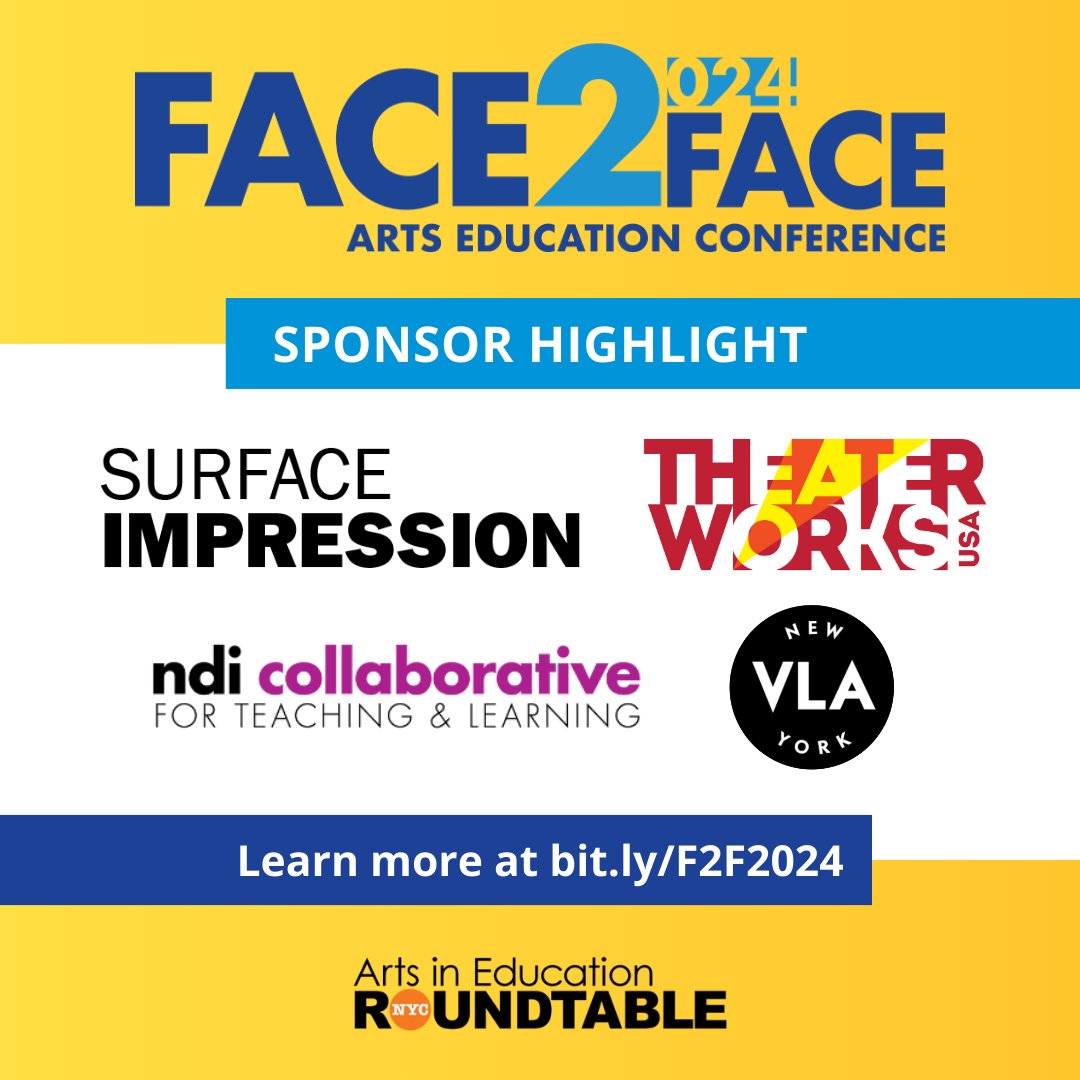 For our final #F2F2024 sponsorship highlight, we’re here to thank @NationalDance, @SurfImpress, @TheaterWorksUSA, and @VLANY. We are so grateful to these Bronze level sponsors for their support! Learn more about these and all our conference sponsors at bit.ly/F2F2024.