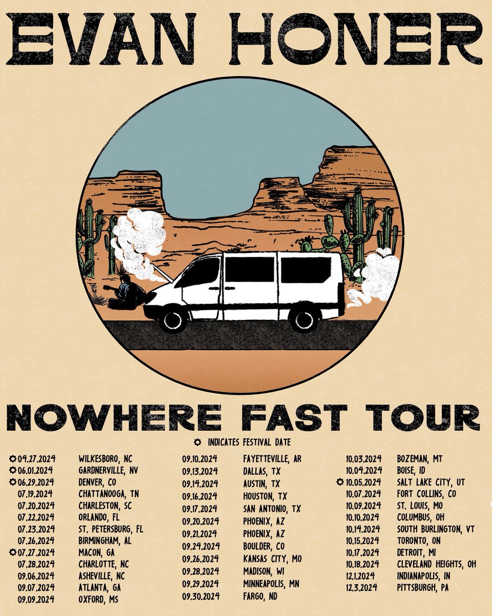 Tomorrow, @evanhonermusic's Nowhere Fast Tour tickets go up for sale!! Secure your spot here 🎟️ 🚌 go.axs.com/swXz50RcK8J