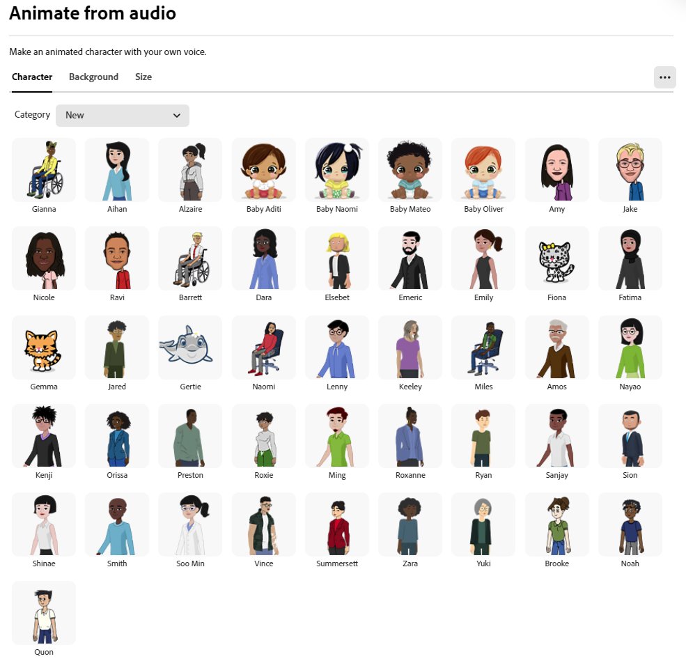 Look at all of the new characters just added to @AdobeExpress Animate Your Audio! This will make it so much easier for students looking to find a character they can relate to. Teachers, try it for free at new.express.adobe.com. #AdobeEduCreative