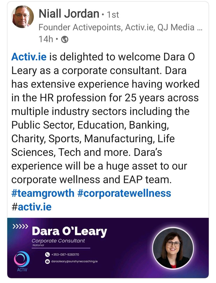 Excited to join activ.ie as a Corporate Consultant - looking forward to working with the team🙌
#corporatewellness
#active.ie