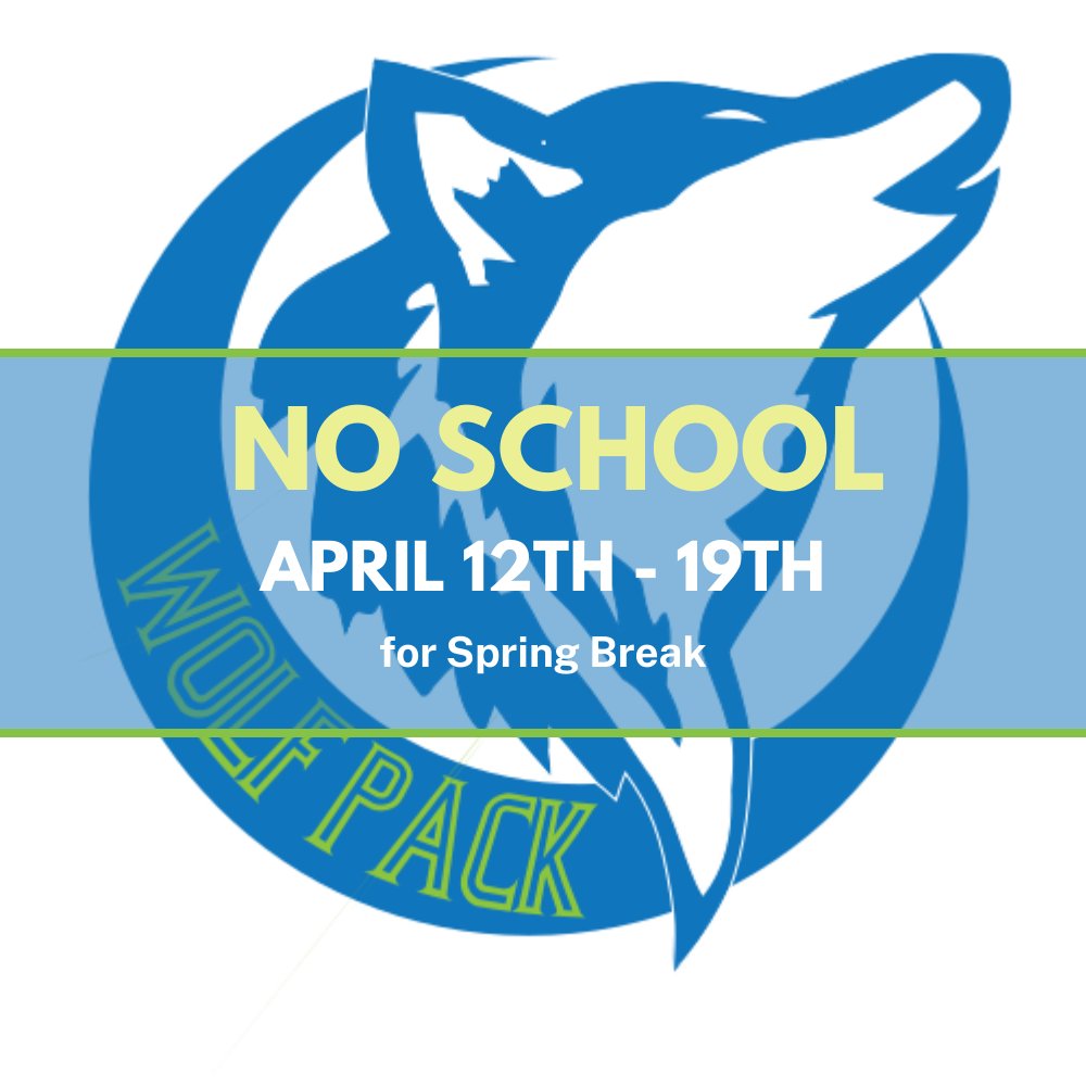 Attention #wolfpack ! We are closed beginning tomorrow, April 12th through April 19th for Spring Break!

The school will reopen on Monday, April 22nd, and students should arrive by 8:15am for classes! Be safe, and we will see you on the 22nd!

#springbreak #wolfpack #wgpcs