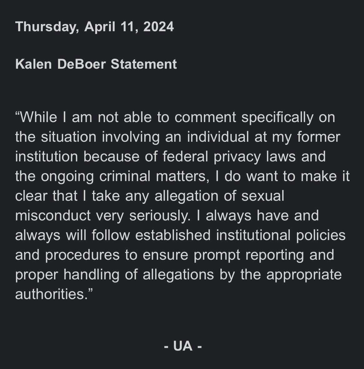 #Alabama coach Kalen DeBoer issues a statement on the Tybo Rogers situation at Washington.