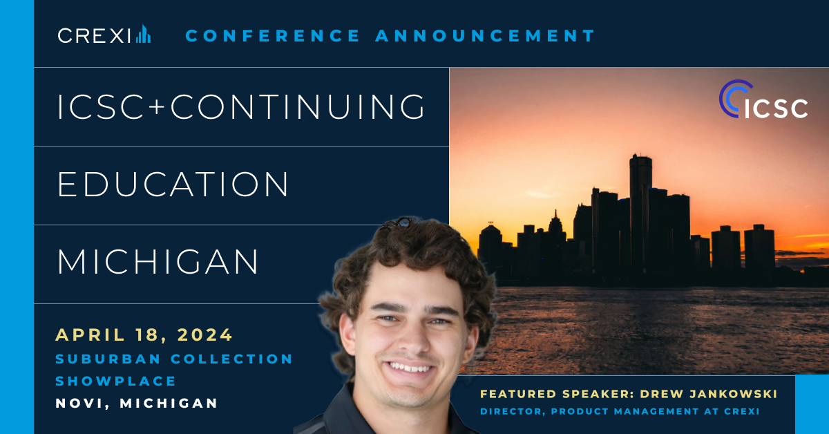 Are you attending @ICSC + Continuing Education Michigan? Crexi's Director of Product Management, Drew Jankowski, will be speaking on a panel titled 'Data Driven Deals: Unleashing the Power of AI in CRE,' where he will share insights about #AI and its future at Crexi.
