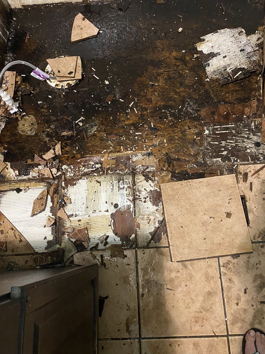 Water damage!!! I swear the inspector that inspected this house should be FIRED!!!!!! I was told by a professional this is beyond 7 years of water damage. But me and James are getting it done! New floor down by tonight!