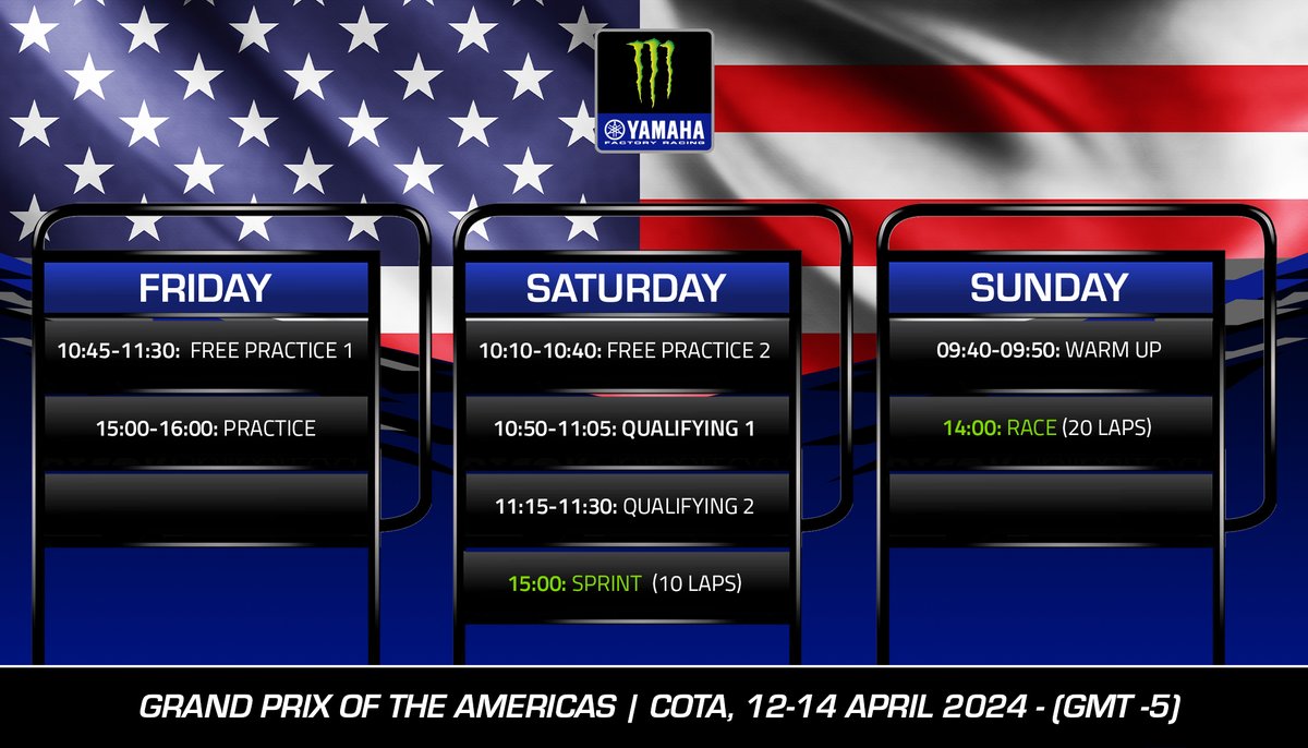 The Americas GP is held in the GMT -7 time zone, so set your alarms accordingly ⏰ #MonsterYamaha | #MotoGP | #AmericasGP