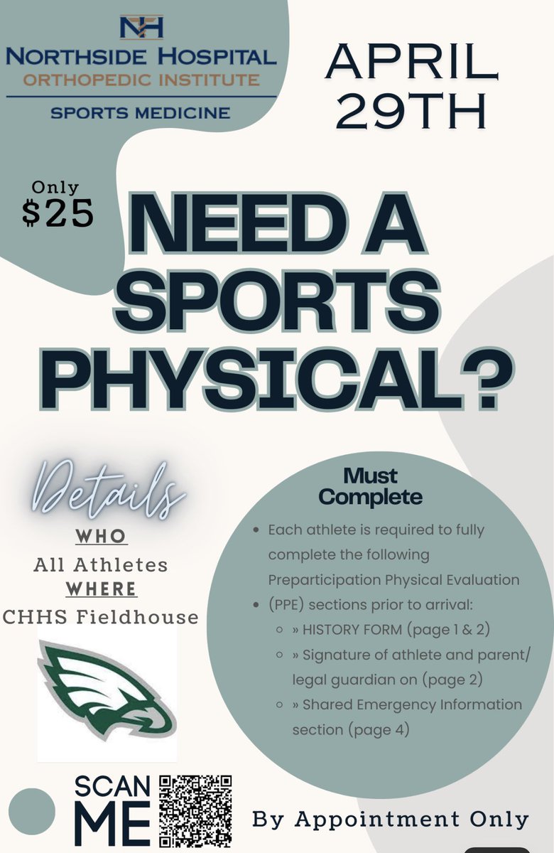 🚨Save The Date: Get your Physical for next year taken care of now on April 29th after school.