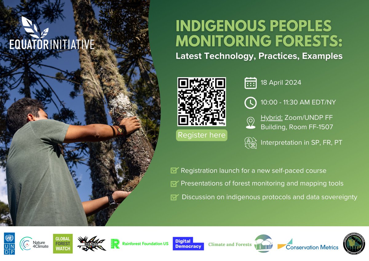 Next week Thursday in NYC (and virtual): check out our #UNPFII2024 side event on Indigenous forest monitoring! Discussions will involve tools, methodologies, protocols, and data sovereignty. Together with @RainforestUS @DigiDem @globalforests @Nature4Climate, Mulokot, and others