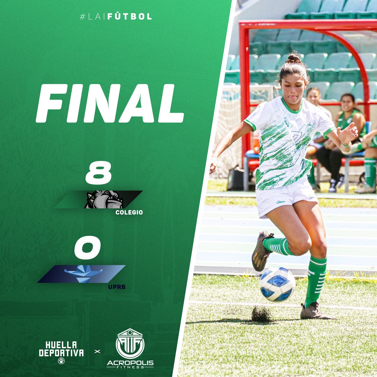 ¡SANGRE VERDE! 🔥💚 Las Juanas de la @uprm dominaron el martes a las Vaqueras de la UPR Bayamón en el primer encuentro de la serie de cuartos de final del #LAIFútbol⚽️. Esto es traído a ustedes por Acropolis Fitness.